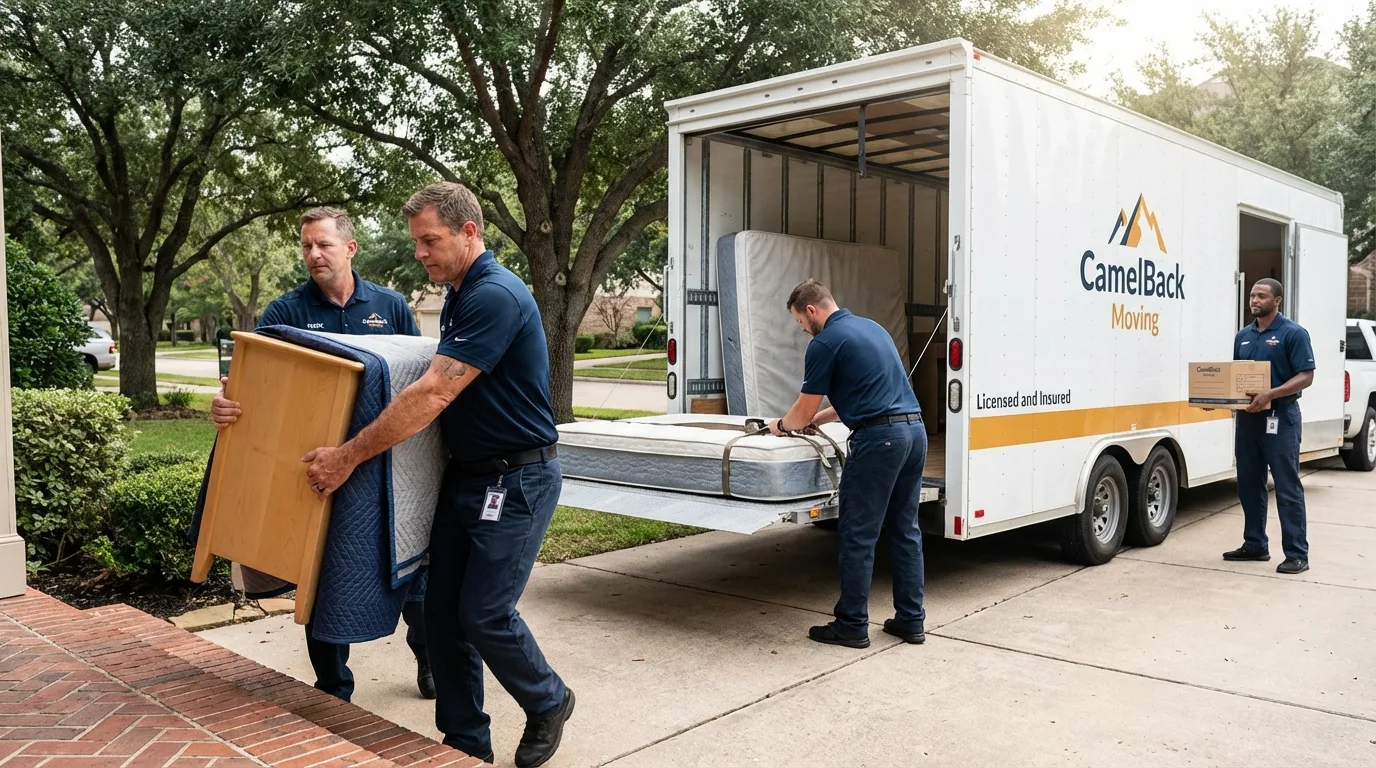 Crew loading residential truck for cross-state move from Kuna, ID